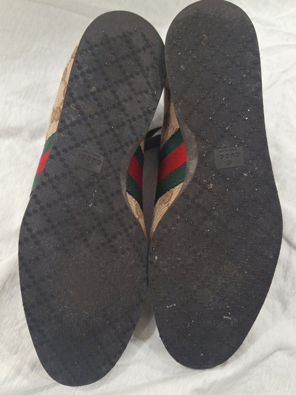Gucci Shoes Brown/Beige Guccissima Canvas Suede Web Low Top Sneakers Sz 9b - Picture 6 of 6